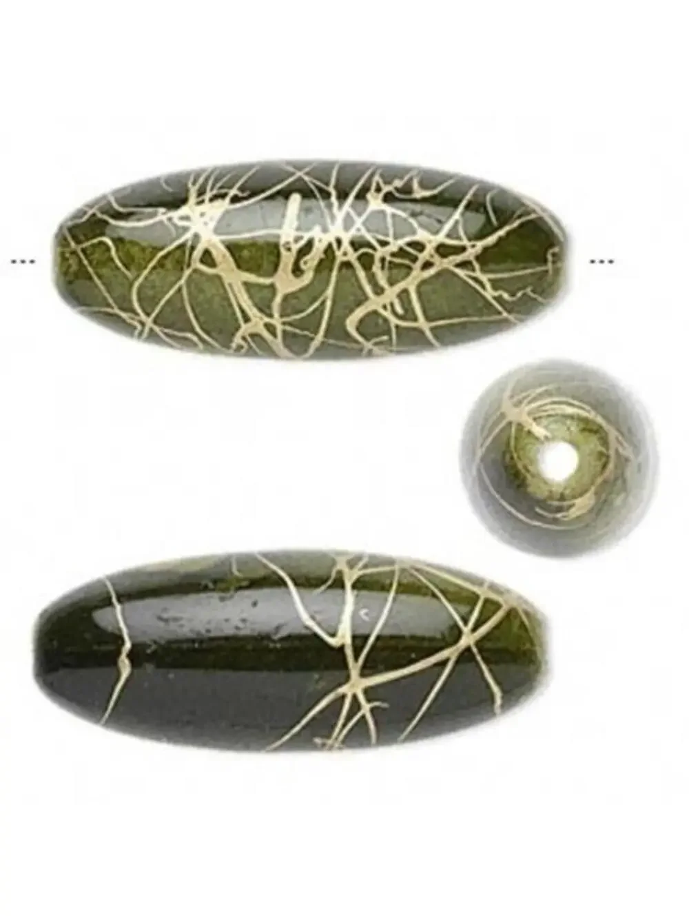 Peridot Green with Gold Swirls Retro 32mm Oval Focal Beads 10 pcs